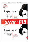 Jabón aclarador de piel Kojie San: ácido kójico original que reduce manchas oscuras, hiperpigmentación y cicatrices. Incluye red exfoliante. 2 barras de 65 g.