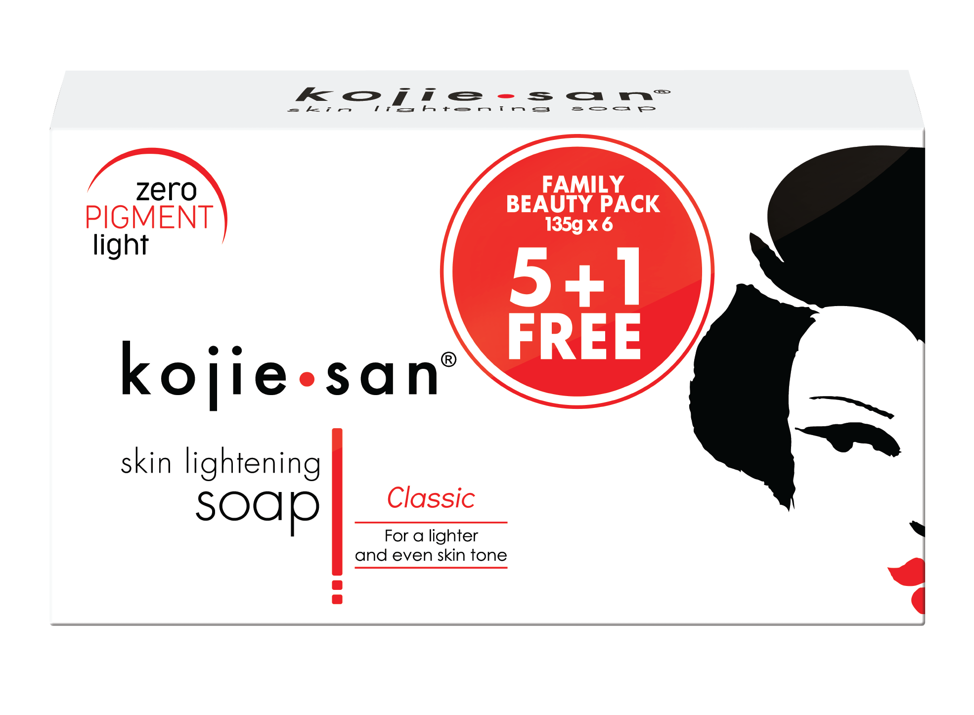 KOJIE SAN FACE & BODY SOAP (6 Bars) + Relumins Deep Pore Facial Cleansing Brush - Fair & Glowing Skin Brightening Kojic Acid Beauty Soap 65g