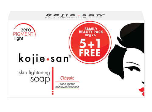 KOJIE SAN FACE & BODY SOAP (6 Bars) + Relumins Deep Pore Facial Cleansing Brush - Fair & Glowing Skin Brightening Kojic Acid Beauty Soap 65g