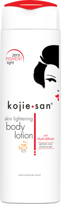 Loción corporal Kojie San Radiance con ingredientes naturales y aceites hidratantes. Suavizante nutritivo para una piel suave y uniforme. Botella de 250 ml.
